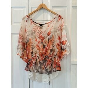 Nue Options Floral Sheer Lace Peplum‎ Flutter Sleeve Blouse Wmns XXL Boho Fairy
